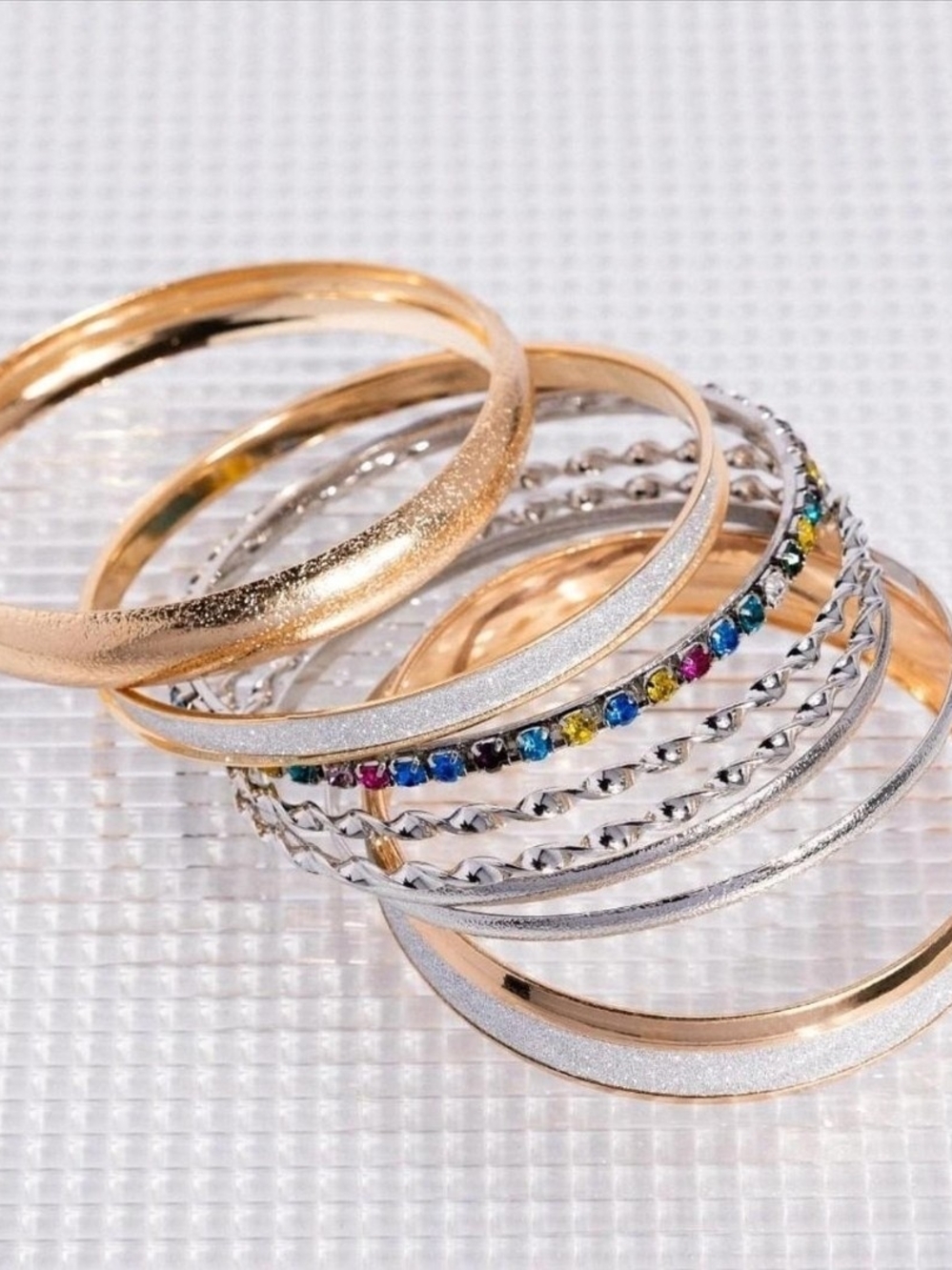 paparazzi Gold & Silver Multi-Color Crystal Bangle Stack